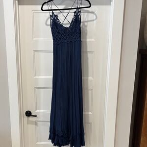 Free People Deep Blue Maxi Dress with Lace